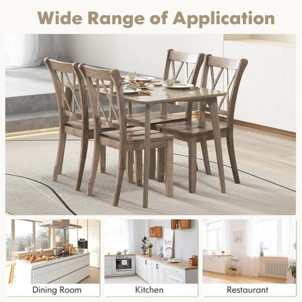 Set of 2 Wooden Dining Chairs Mid Century Farmhouse Retro Kitchen Chairs-Brown - Brown - Dining Chairs
