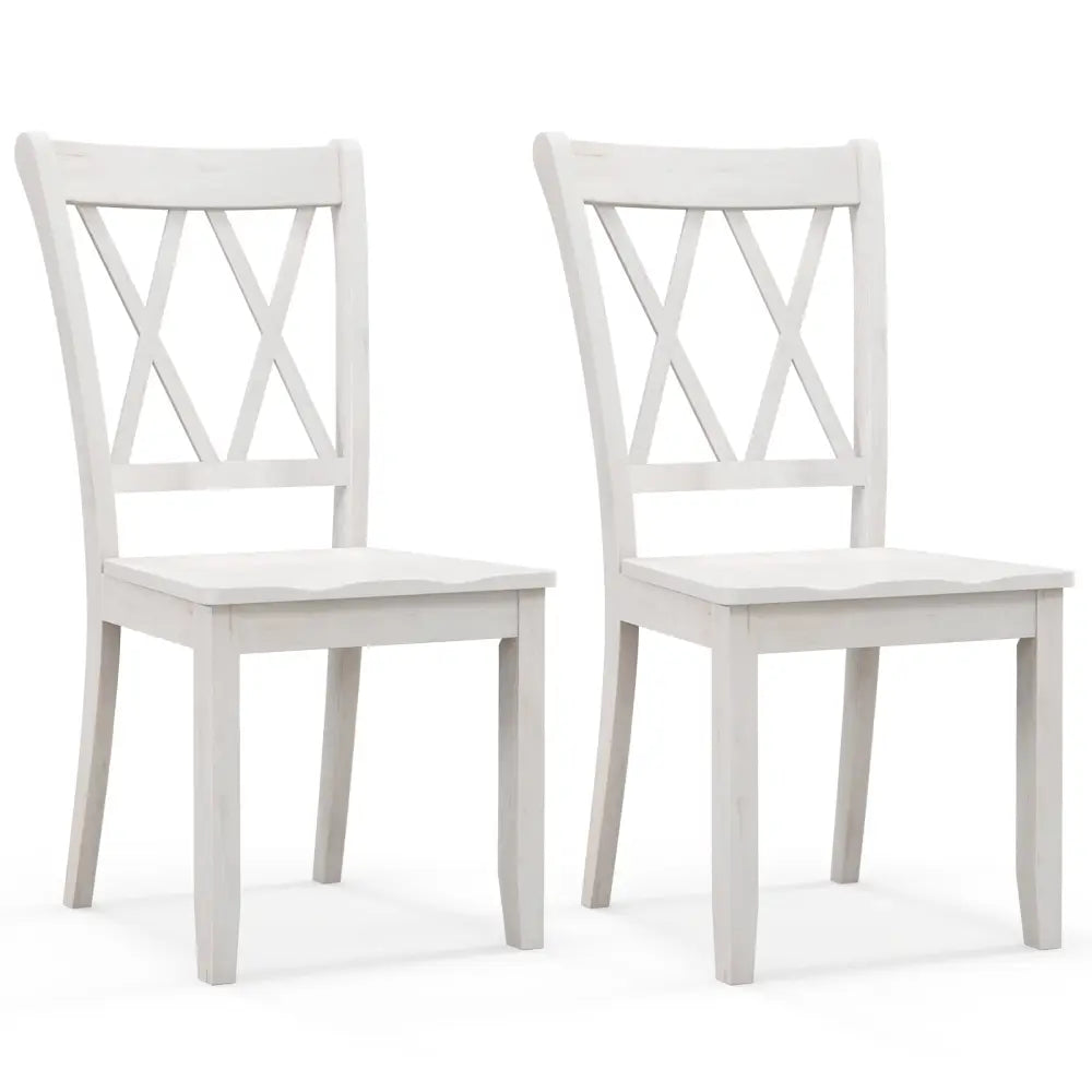 Set of 2 Wooden Dining Chairs Mid Century Farmhouse Retro Kitchen Chairs-White - White - Dining Chairs