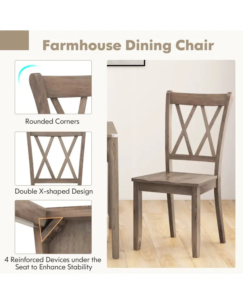 Set of 2 Wooden Dining Chairs Mid Century Farmhouse Retro Kitchen Chairs-Brown - Brown - Dining Chairs