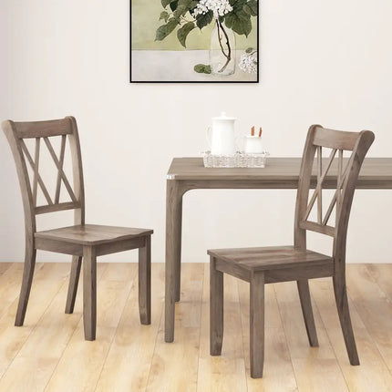 Set of 2 Wooden Dining Chairs Mid Century Farmhouse Retro Kitchen Chairs-Brown - Brown - Dining Chairs