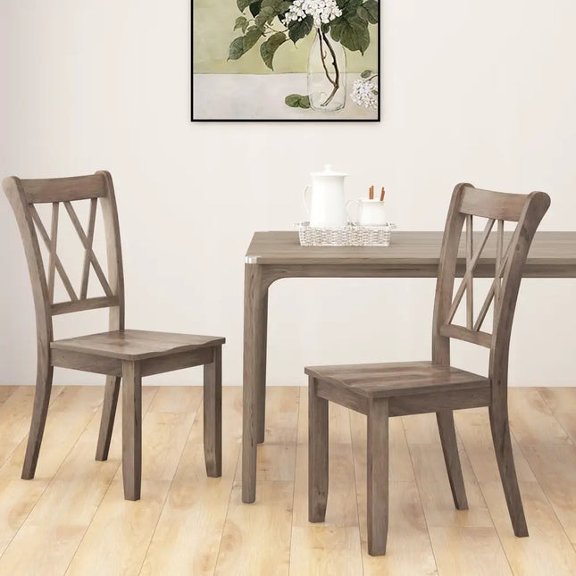Set of 2 Wooden Dining Chairs Mid Century Farmhouse Retro Kitchen Chairs-Brown - Brown - Dining Chairs