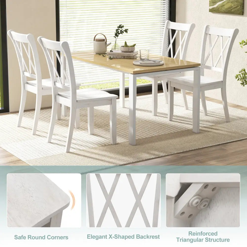 Set of 2 Wooden Dining Chairs Mid Century Farmhouse Retro Kitchen Chairs-White - White - Dining Chairs