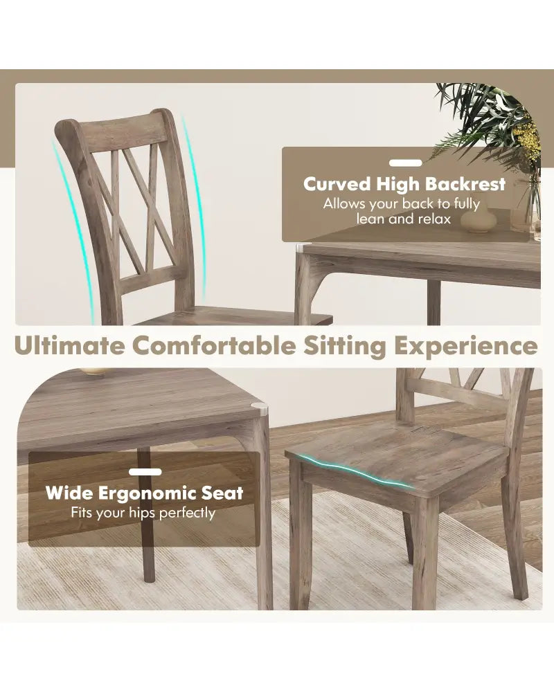 Set of 2 Wooden Dining Chairs Mid Century Farmhouse Retro Kitchen Chairs-Brown - Brown - Dining Chairs