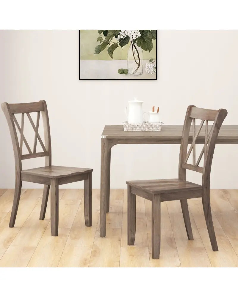 Set of 2 Wooden Dining Chairs Mid Century Farmhouse Retro Kitchen Chairs-Brown - Brown - Dining Chairs