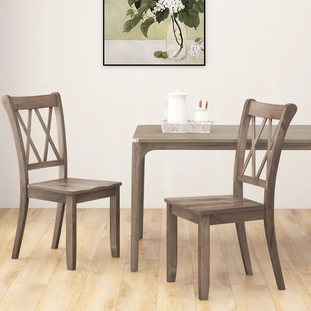 Set of 2 Wooden Dining Chairs Mid Century Farmhouse Retro Kitchen Chairs-Brown - Brown - Dining Chairs