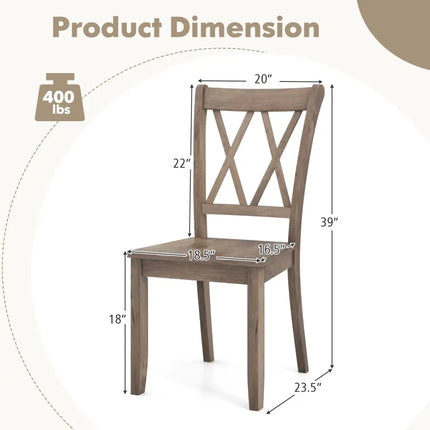 Set of 2 Wooden Dining Chairs Mid Century Farmhouse Retro Kitchen Chairs-Brown - Brown - Dining Chairs