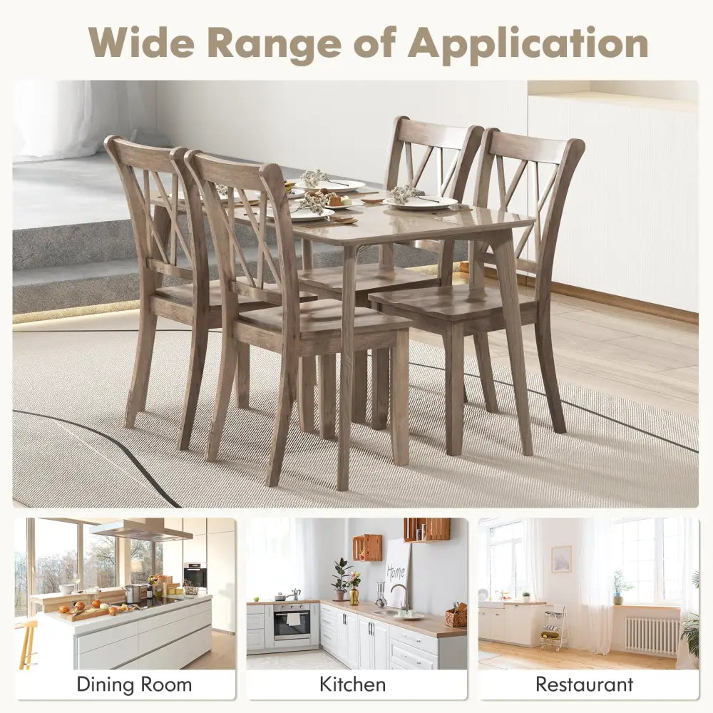 Set of 2 Wooden Dining Chairs Mid Century Farmhouse Retro Kitchen Chairs-Brown - Brown - Dining Chairs