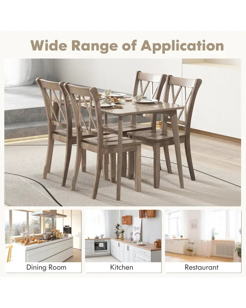 Set of 2 Wooden Dining Chairs Mid Century Farmhouse Retro Kitchen Chairs-Brown - Brown - Dining Chairs