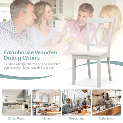 Set of 2 Wooden Dining Chairs Mid Century Farmhouse Retro Kitchen Chairs-White - White - Dining Chairs