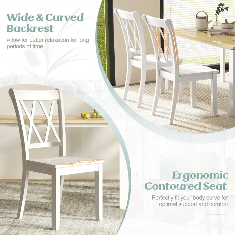 Set of 2 Wooden Dining Chairs Mid Century Farmhouse Retro Kitchen Chairs-White - White - Dining Chairs