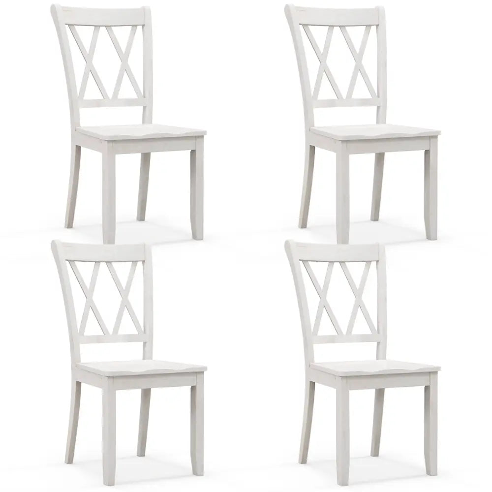 Set of 2 Wooden Dining Chairs Mid Century Farmhouse Retro Kitchen Chairs-White - White - Dining Chairs