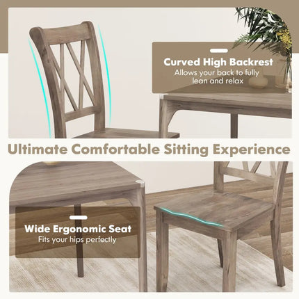 Set of 2 Wooden Dining Chairs Mid Century Farmhouse Retro Kitchen Chairs-Brown - Brown - Dining Chairs