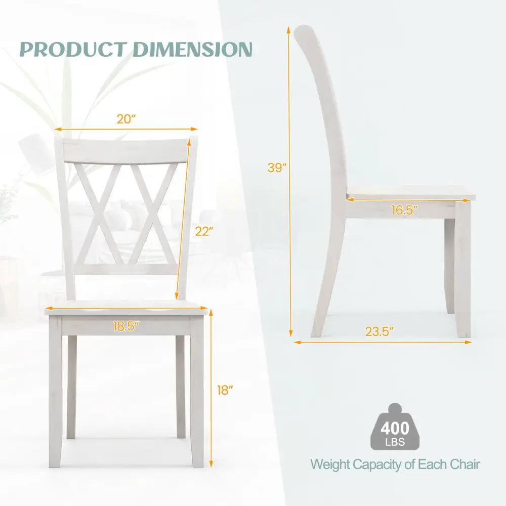 Set of 2 Wooden Dining Chairs Mid Century Farmhouse Retro Kitchen Chairs-White - White - Dining Chairs