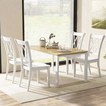 Set of 2 Wooden Dining Chairs Mid Century Farmhouse Retro Kitchen Chairs-White - White - Dining Chairs
