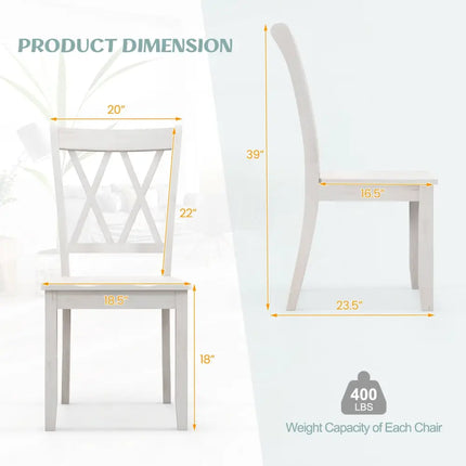 Set of 2 Wooden Dining Chairs Mid Century Farmhouse Retro Kitchen Chairs-White - White - Dining Chairs