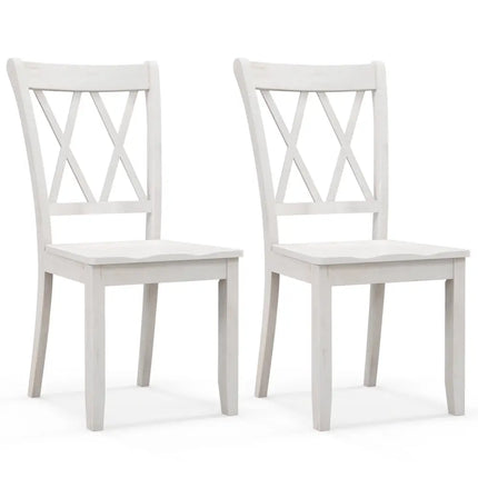 Set of 2 Wooden Dining Chairs Mid Century Farmhouse Retro Kitchen Chairs-White - White - Dining Chairs