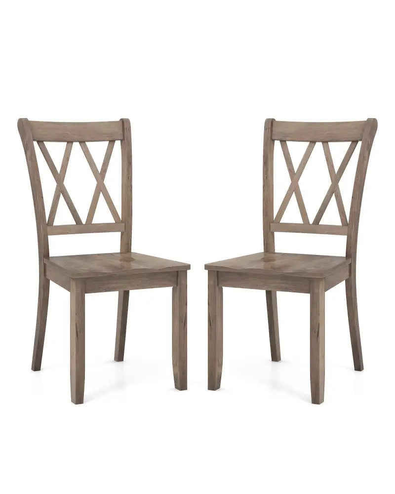 Set of 2 Wooden Dining Chairs Mid Century Farmhouse Retro Kitchen Chairs-Brown - Brown - Dining Chairs