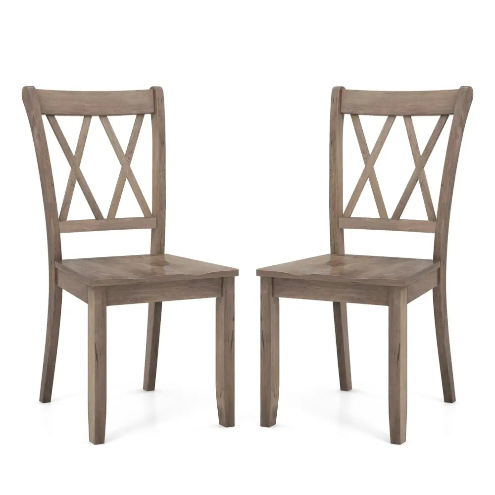 Set of 2 Wooden Dining Chairs Mid Century Farmhouse Retro Kitchen Chairs-Brown - Brown - Dining Chairs