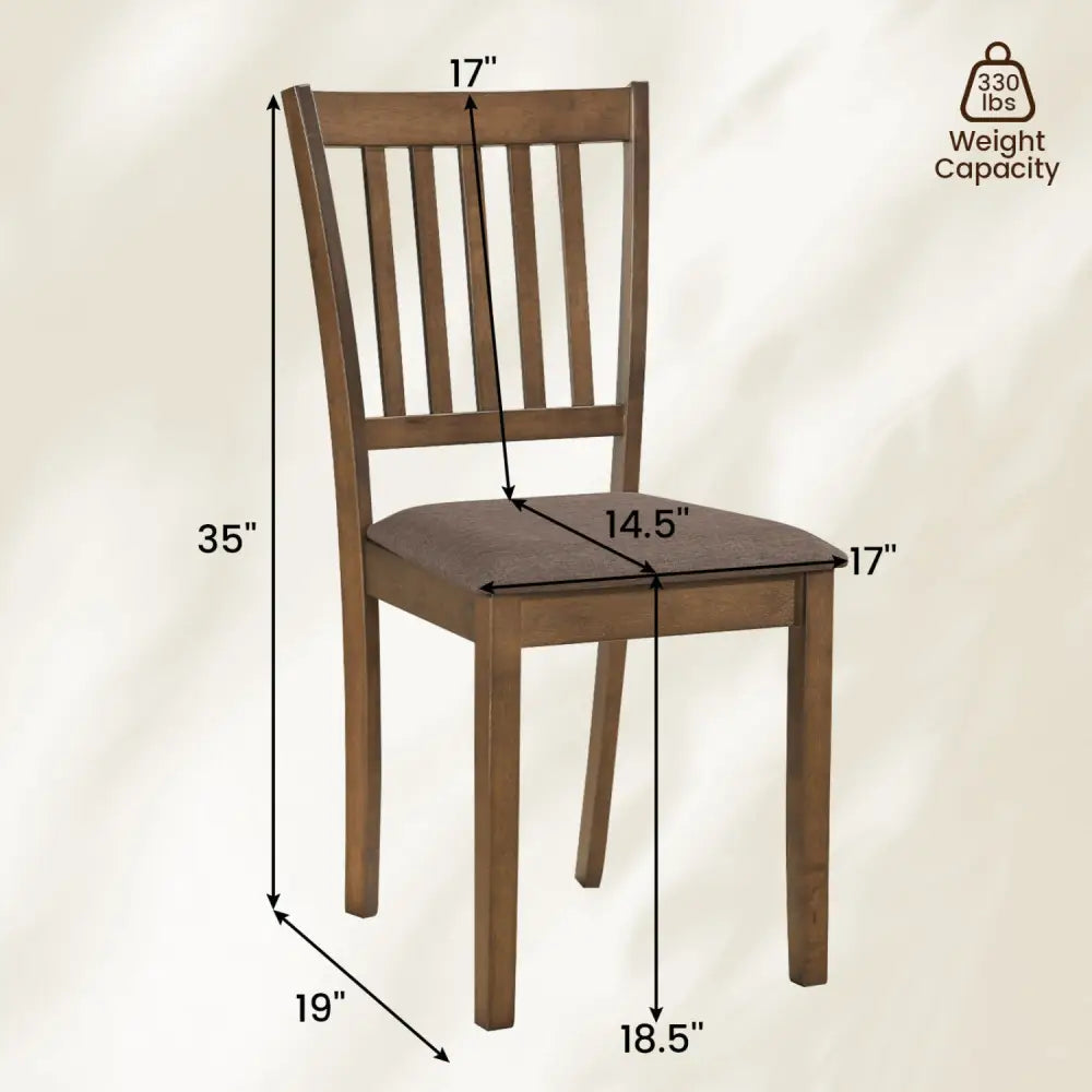 Set of 2 Wooden Dining Chairs Upholstered Kitchen Chairs with Rubber Wood Frame-Brown - Brown - Dining Chairs