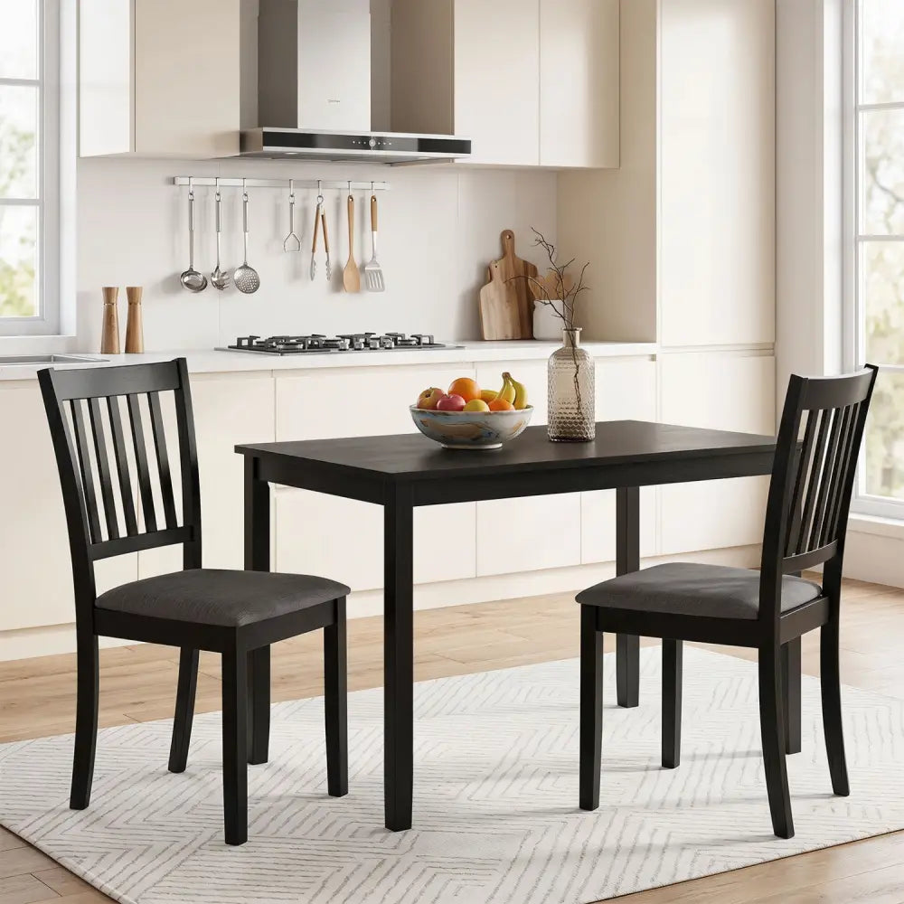Set of 2 Wooden Dining Chairs Upholstered Kitchen Chairs with Rubber Wood Frame-Black - Black - Dining Chairs