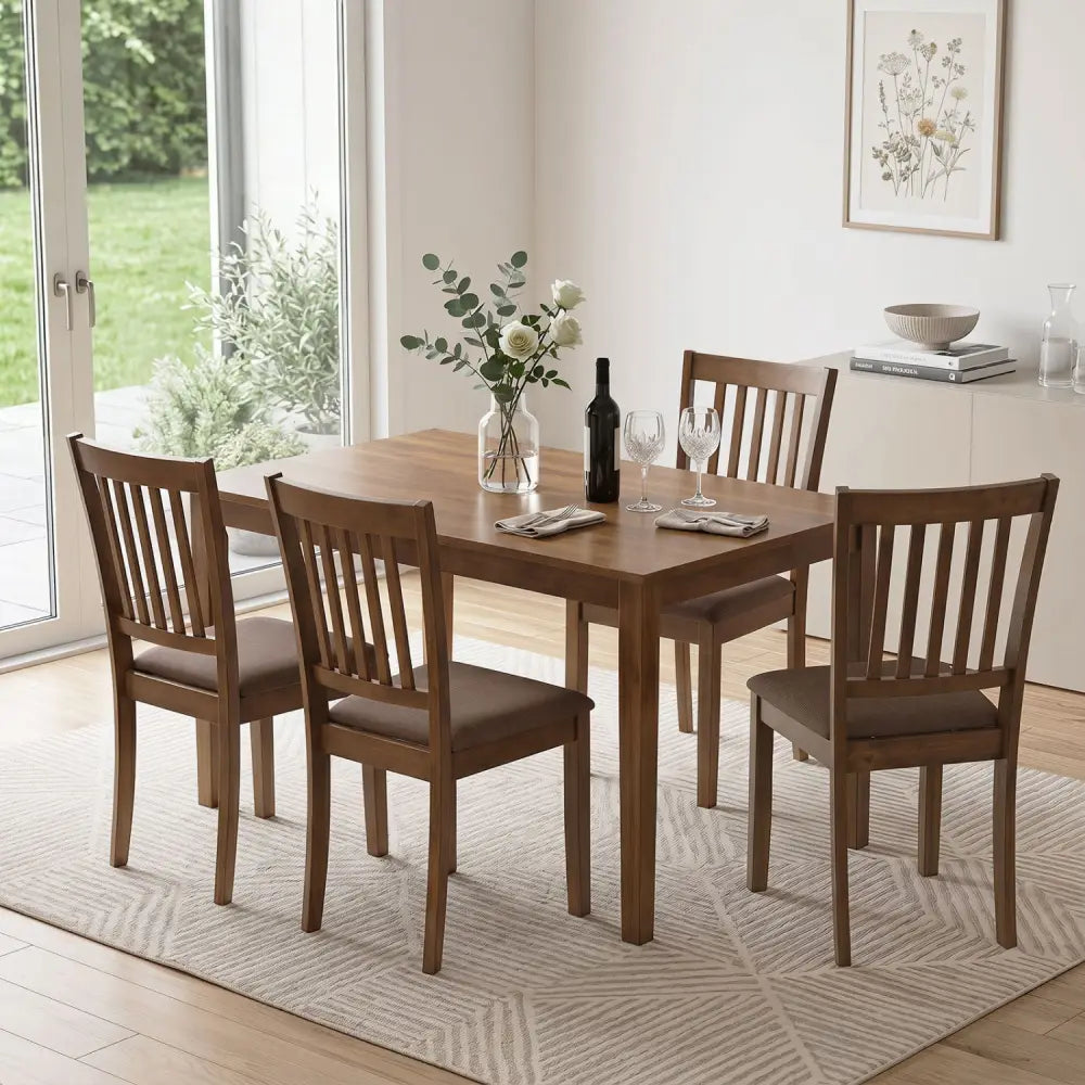 Set of 2 Wooden Dining Chairs Upholstered Kitchen Chairs with Rubber Wood Frame-Brown - Brown - Dining Chairs