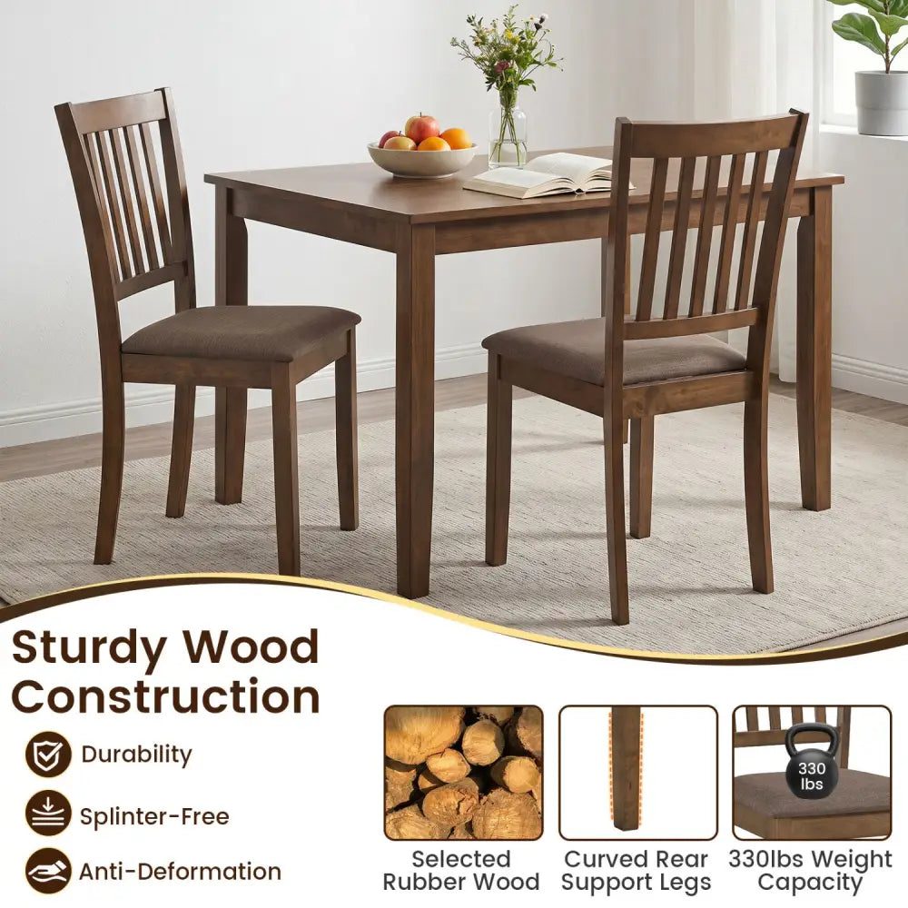 Set of 2 Wooden Dining Chairs Upholstered Kitchen Chairs with Rubber Wood Frame-Brown - Brown - Dining Chairs