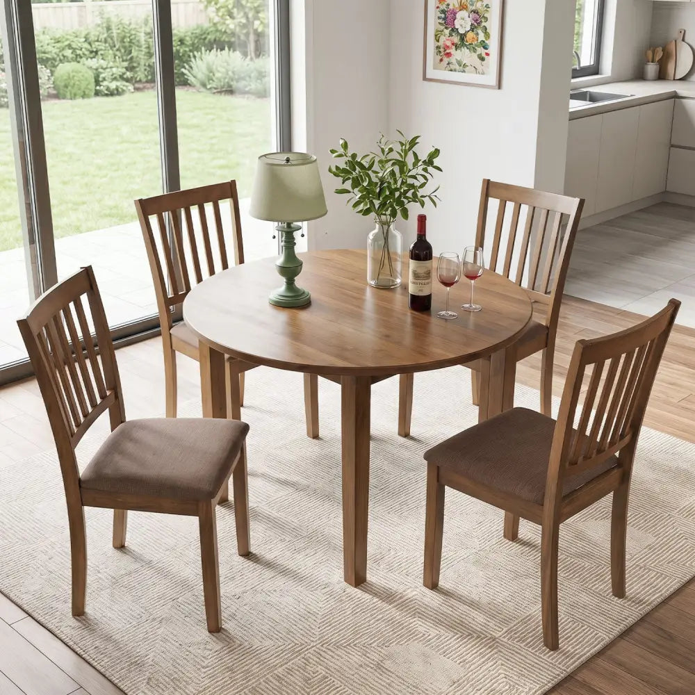 Set of 2 Wooden Dining Chairs Upholstered Kitchen Chairs with Rubber Wood Frame-Brown - Brown - Dining Chairs