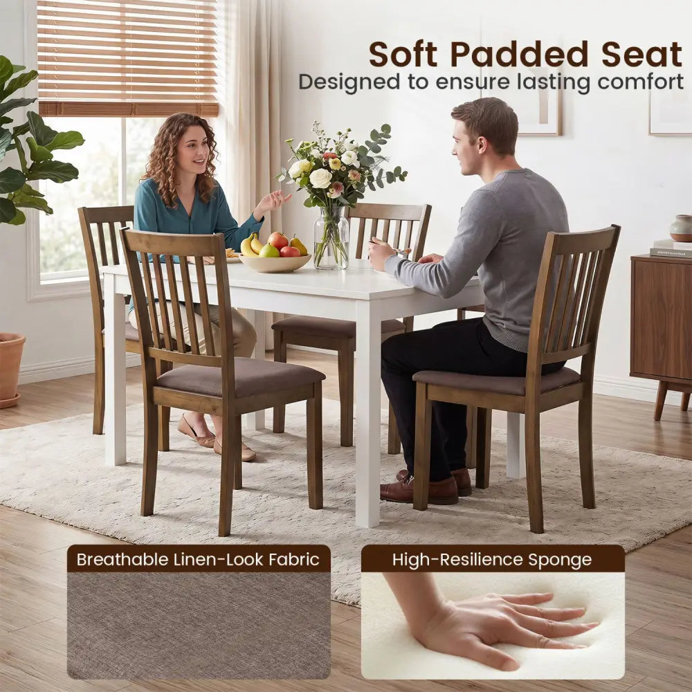 Set of 2 Wooden Dining Chairs Upholstered Kitchen Chairs with Rubber Wood Frame-Brown - Brown - Dining Chairs