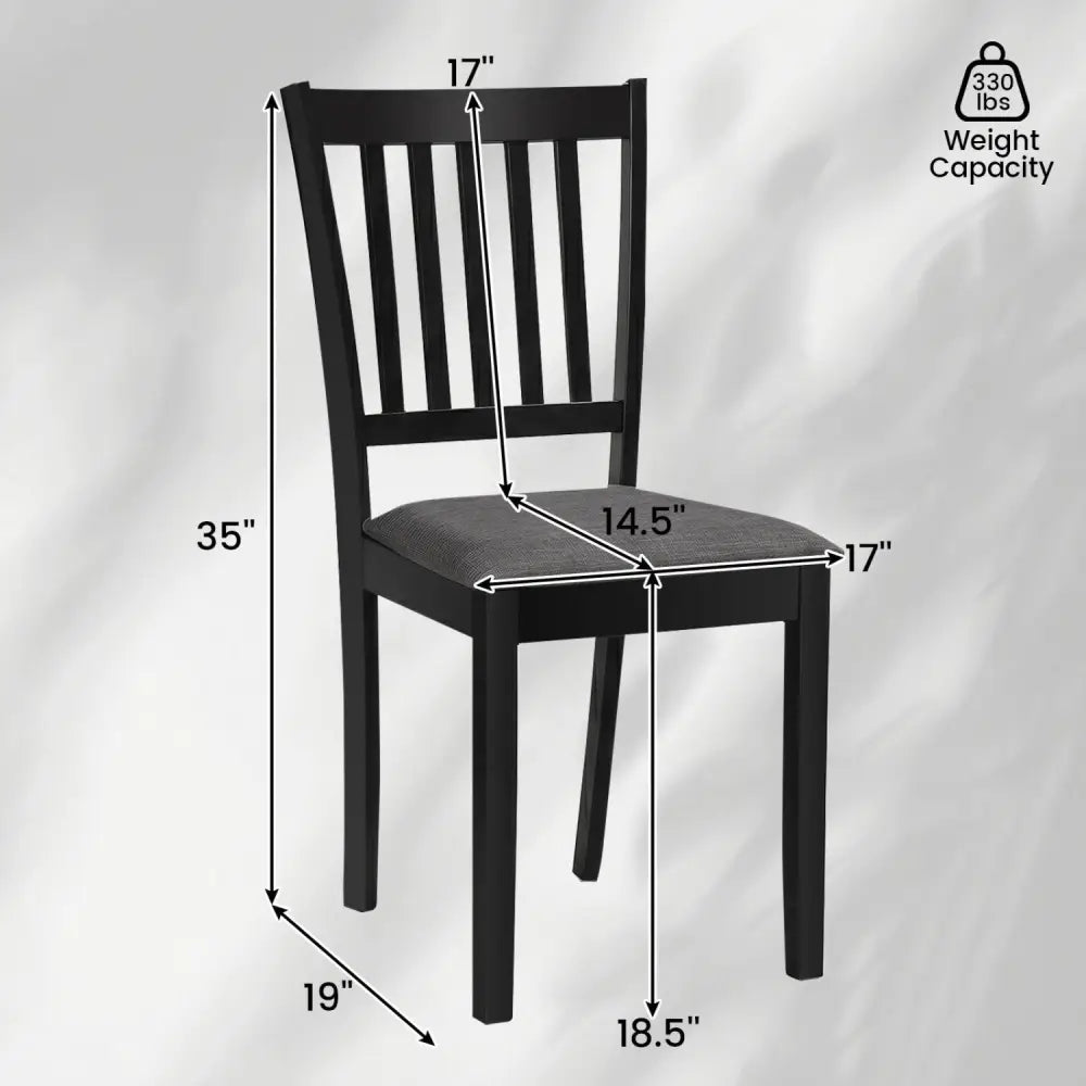 Set of 2 Wooden Dining Chairs Upholstered Kitchen Chairs with Rubber Wood Frame-Black - Black - Dining Chairs