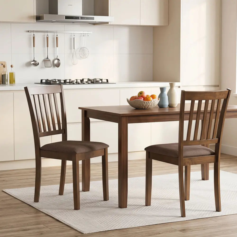Set of 2 Wooden Dining Chairs Upholstered Kitchen Chairs with Rubber Wood Frame-Brown - Brown - Dining Chairs