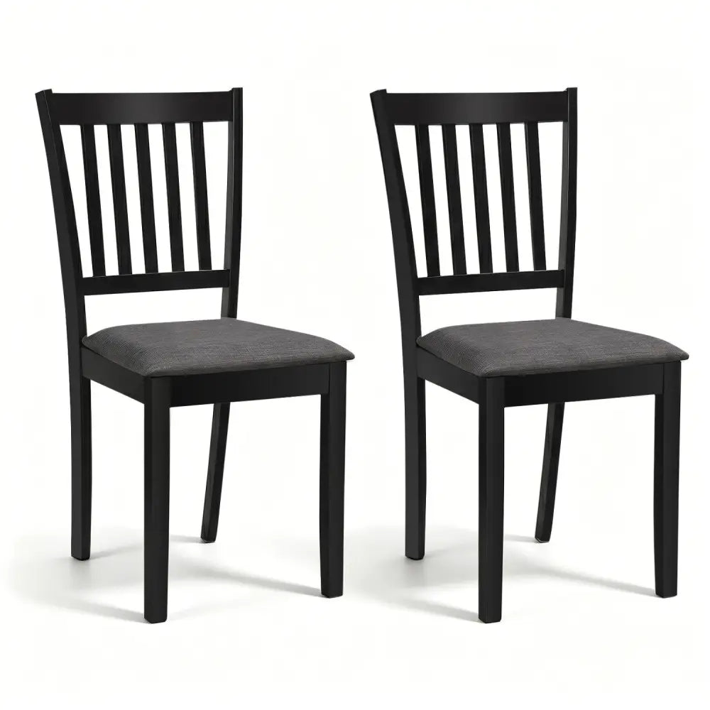 Set of 2 Wooden Dining Chairs Upholstered Kitchen Chairs with Rubber Wood Frame-Black - Black - Dining Chairs