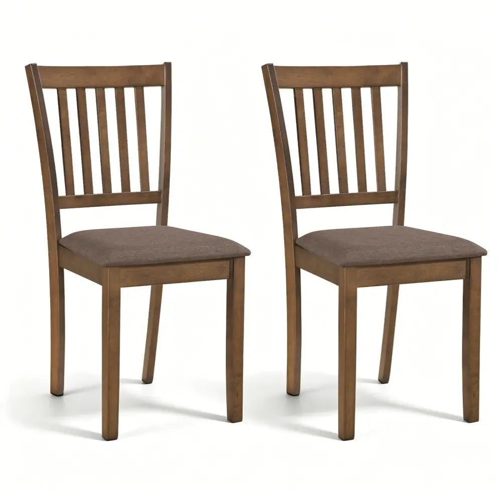 Set of 2 Wooden Dining Chairs Upholstered Kitchen Chairs with Rubber Wood Frame-Brown - Brown - Dining Chairs