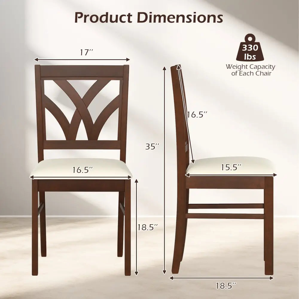 Set of 2 Wooden Dining Chairs Upholstered with Hollowed Backrest and Soft Padded Seat-Brown - Brown - Dining Chairs