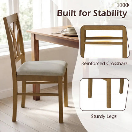 Set of 2 Wooden Dining Chairs Upholstered with Hollowed Backrest and Soft Padded Seat-Oak - Oak - Dining Chairs