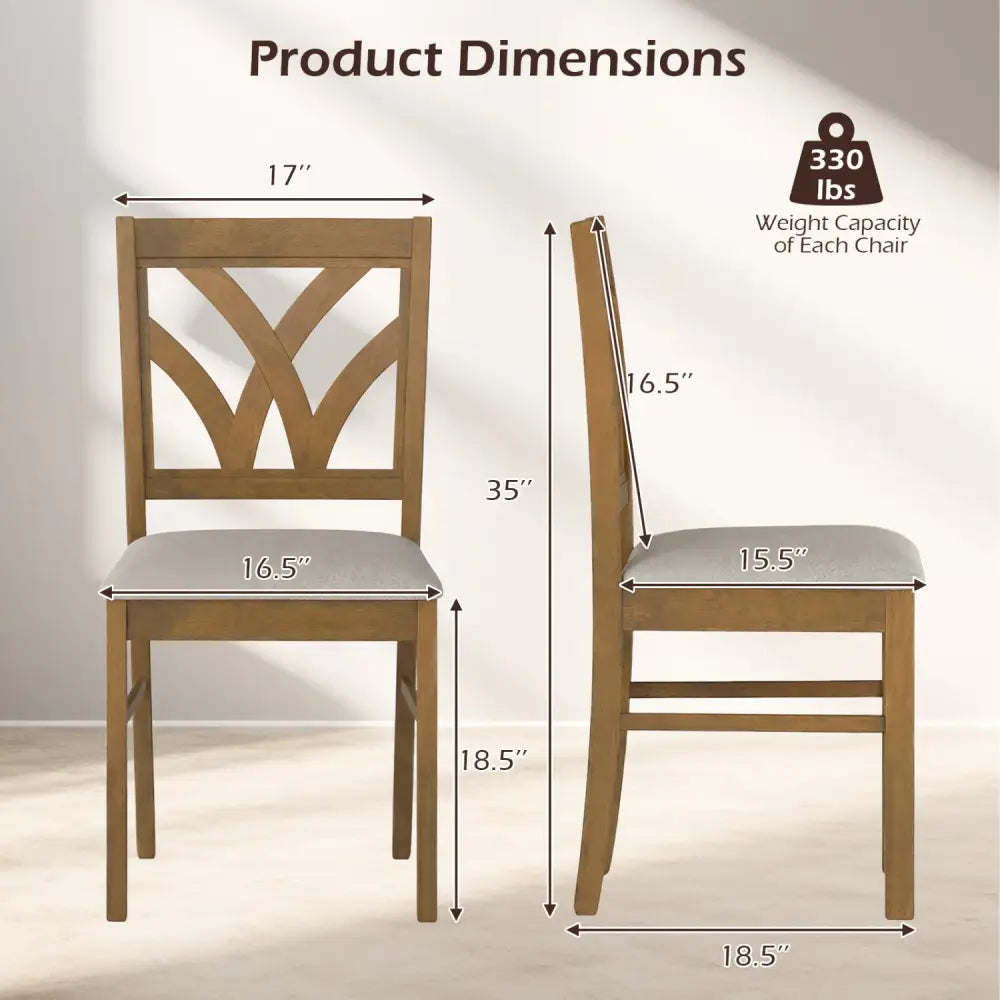 Set of 2 Wooden Dining Chairs Upholstered with Hollowed Backrest and Soft Padded Seat-Oak - Oak - Dining Chairs