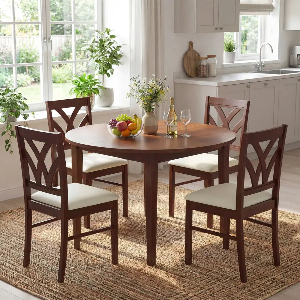 Set of 2 Wooden Dining Chairs Upholstered with Hollowed Backrest and Soft Padded Seat-Brown - Brown - Dining Chairs