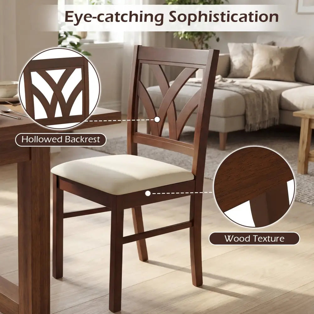 Set of 2 Wooden Dining Chairs Upholstered with Hollowed Backrest and Soft Padded Seat-Brown - Brown - Dining Chairs