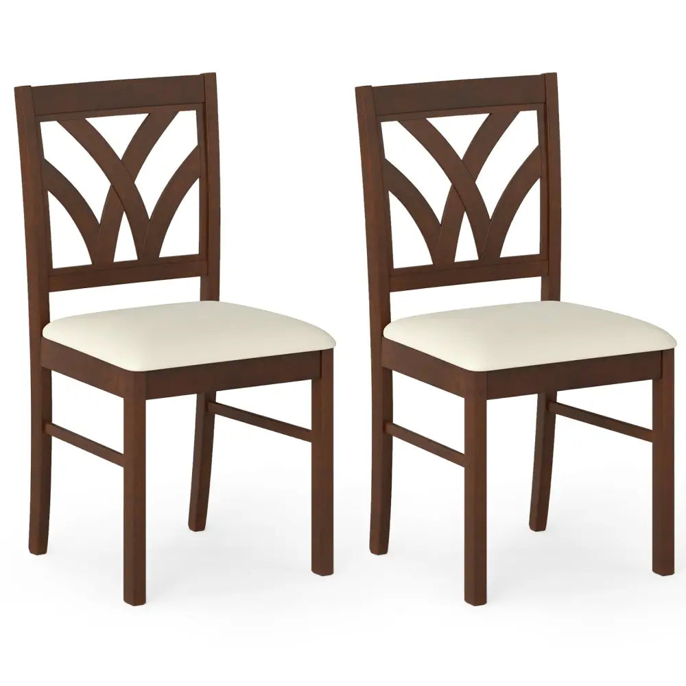 Set of 2 Wooden Dining Chairs Upholstered with Hollowed Backrest and Soft Padded Seat-Brown - Brown - Dining Chairs
