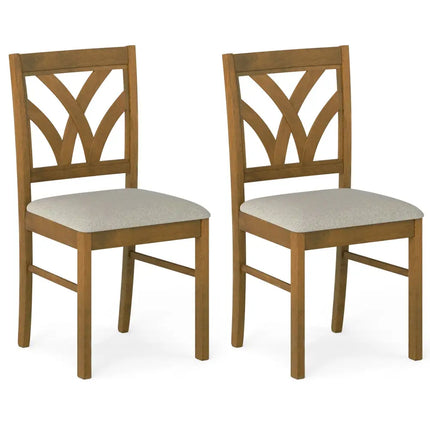 Set of 2 Wooden Dining Chairs Upholstered with Hollowed Backrest and Soft Padded Seat-Oak - Oak - Dining Chairs