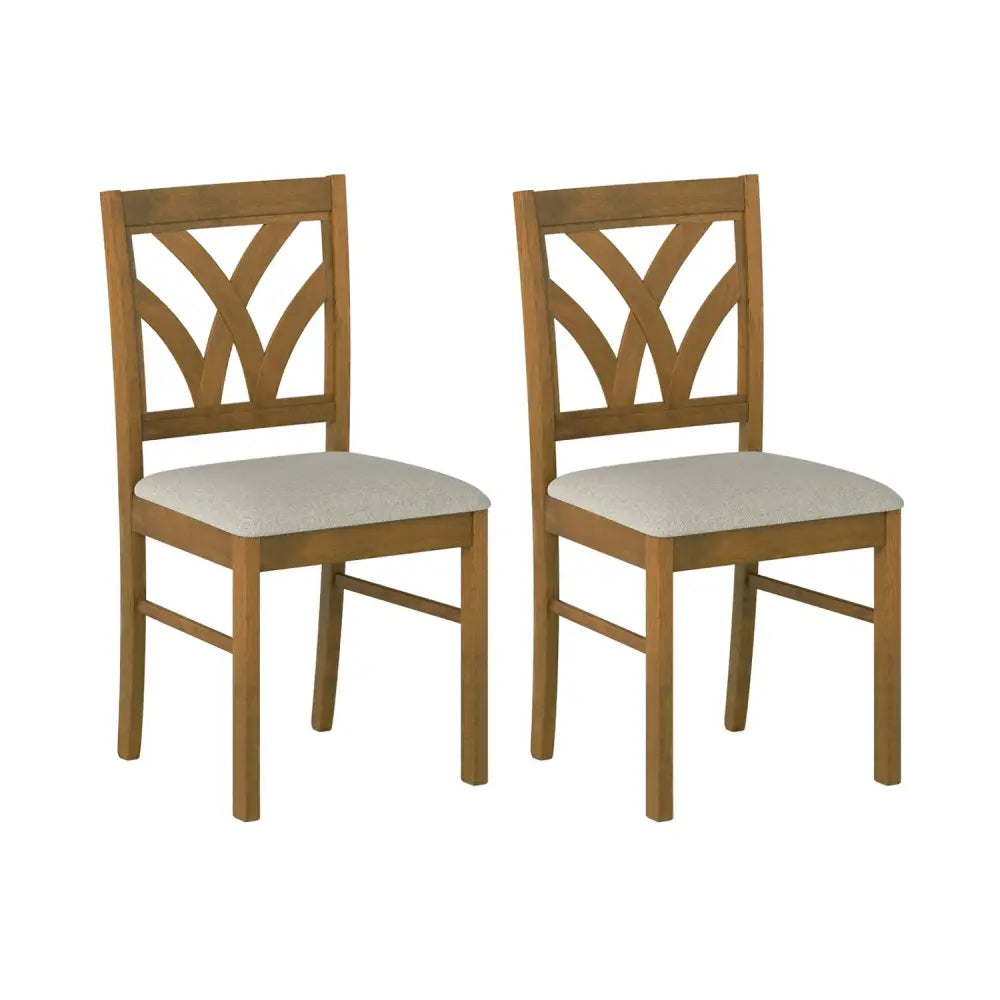 Set of 2 Wooden Dining Chairs Upholstered with Hollowed Backrest and Soft Padded Seat-Oak - Oak - Dining Chairs