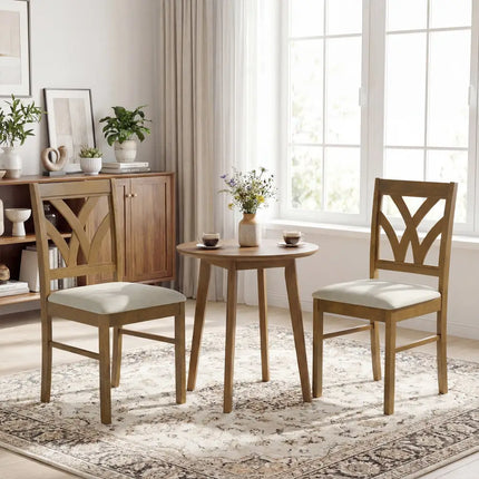 Set of 2 Wooden Dining Chairs Upholstered with Hollowed Backrest and Soft Padded Seat-Oak - Oak - Dining Chairs