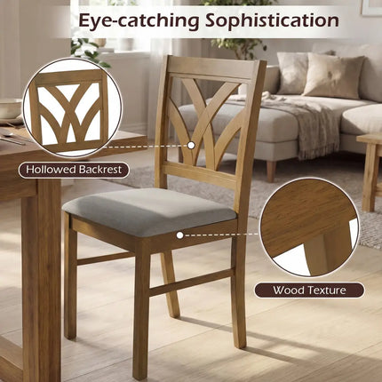 Set of 2 Wooden Dining Chairs Upholstered with Hollowed Backrest and Soft Padded Seat-Oak - Oak - Dining Chairs