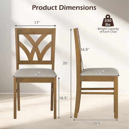 Set of 2 Wooden Dining Chairs Upholstered with Hollowed Backrest and Soft Padded Seat-Oak - Oak - Dining Chairs