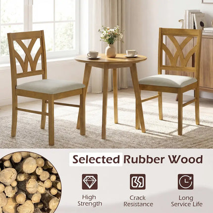 Set of 2 Wooden Dining Chairs Upholstered with Hollowed Backrest and Soft Padded Seat-Oak - Oak - Dining Chairs