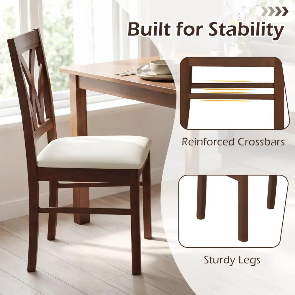 Set of 2 Wooden Dining Chairs Upholstered with Hollowed Backrest and Soft Padded Seat-Brown - Brown - Dining Chairs