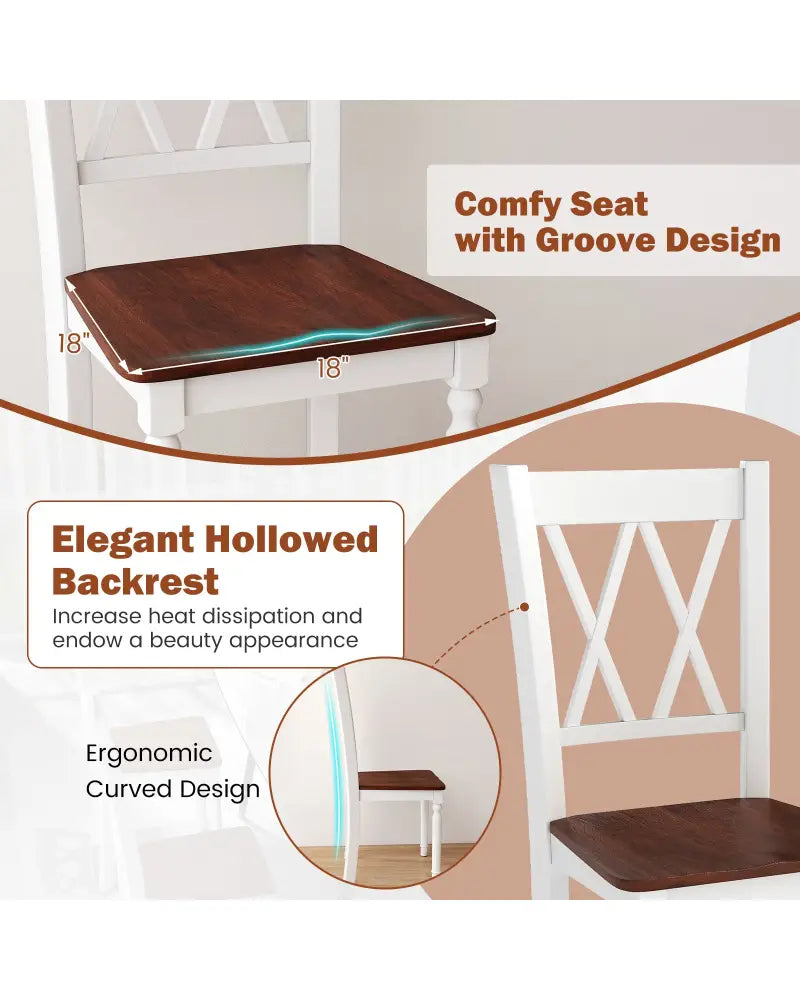 Set of 2 Wooden Farmhouse Kitchen Chairs with Rubber Wood Seat-2 Pieces - White - Dining Chairs