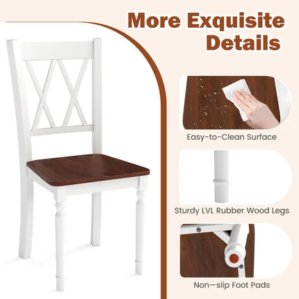 Set of 2 Wooden Farmhouse Kitchen Chairs with Rubber Wood Seat-2 Pieces - White - Dining Chairs