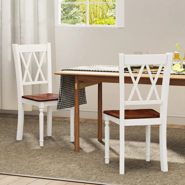 Set of 2 Wooden Farmhouse Kitchen Chairs with Rubber Wood Seat-2 Pieces - White - Dining Chairs