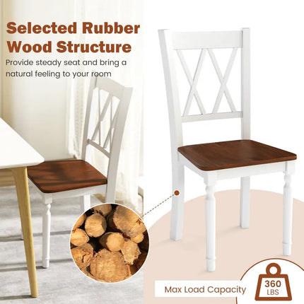 Set of 2 Wooden Farmhouse Kitchen Chairs with Rubber Wood Seat-2 Pieces - White - Dining Chairs