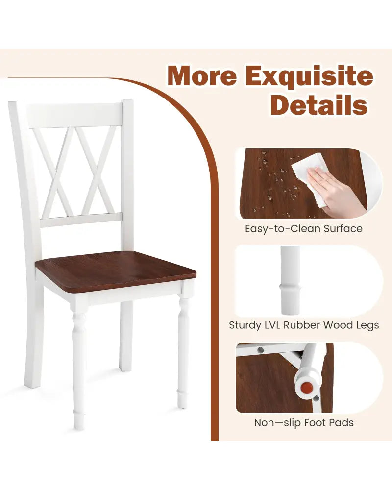 Set of 2 Wooden Farmhouse Kitchen Chairs with Rubber Wood Seat-2 Pieces - White - Dining Chairs